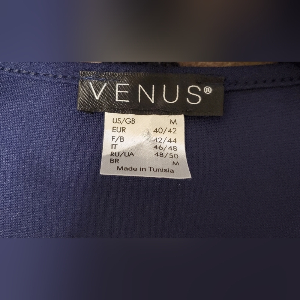Venus Size M Elegant Navy Wrap Top with Sheer Sleeves - Picture 5 of 7